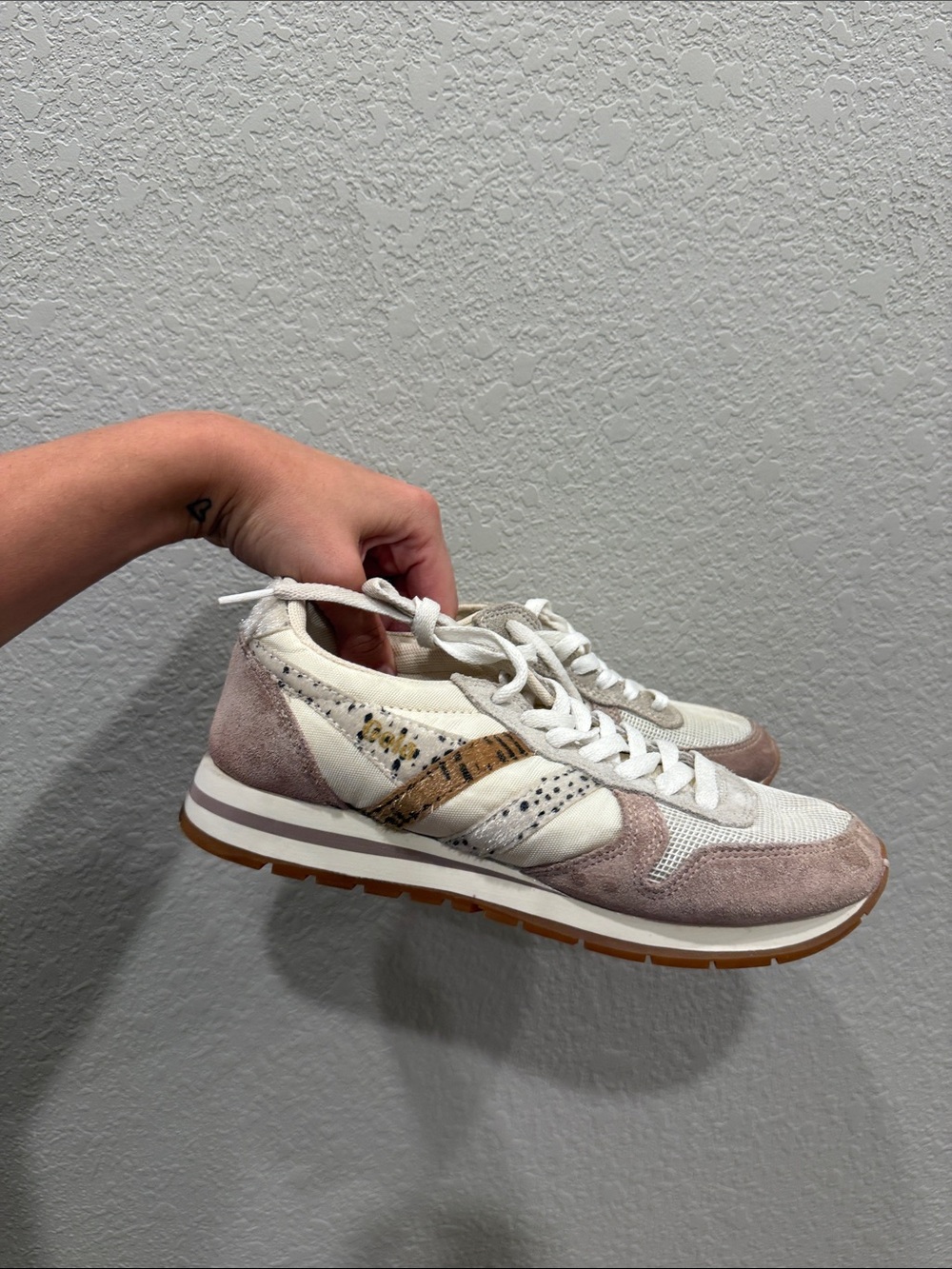 Gola Women's Pink Suede & White Mesh Athletic Sneakers with Cork Accent